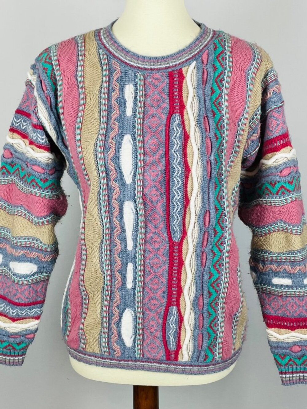 Vtg 90s Carly Blake 3D Knit Sweater Sz M Maximalist Streetwear Coogi Style
